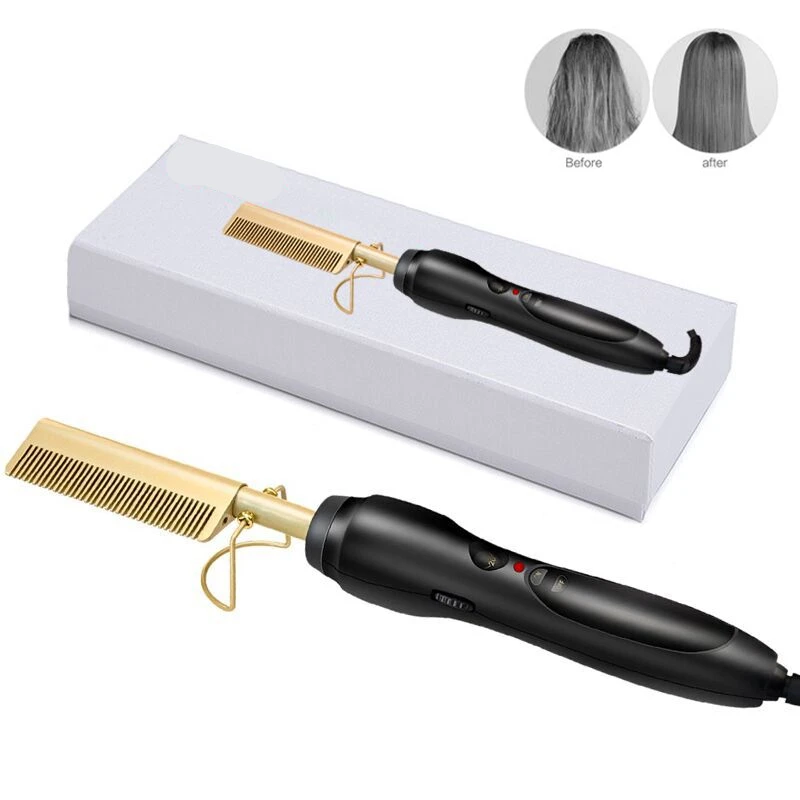 Beard Straightener Hot Comb Electric Environmentally Friendly Gold Titanium Alloy Straight Hair Comb Salon Perm Tool Iron Comb