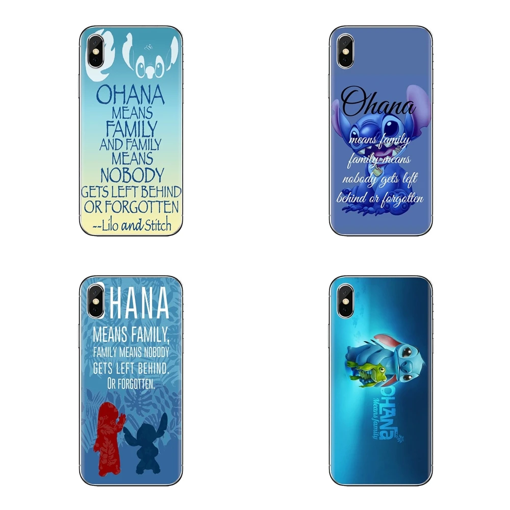 

For iPod Touch Apple iPhone 4 4S 5 5S SE 5C 6 6S 7 8 X XR XS Plus MAX Ohana Means Family Lilo Stitch Transparent TPU Shell Cover