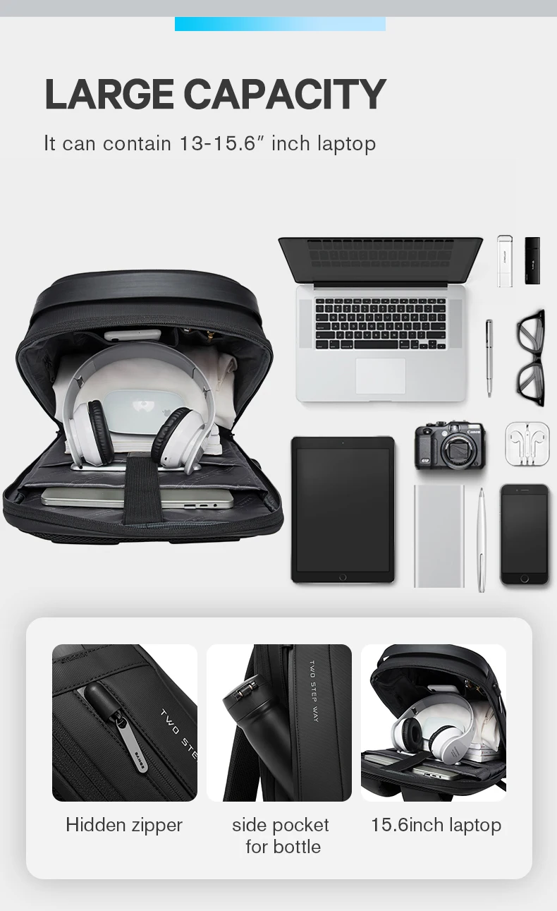 Neouo Black Waterproof Anti-Theft Laptop Backpack Large Capacity
