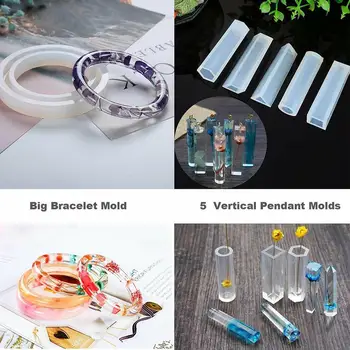 

Water drop round oval puzzle perforated crystal epoxy bracelet mold with drill 229 jewelry combination sets pendant B5Z2