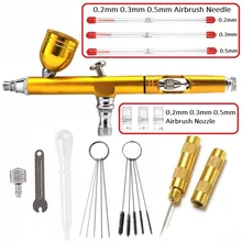 Аэрограф с чистящим набором 0,2 мм 0,3 мм 0,5 мм Аэрограф Насадка иглы принадлежности пистолета-распылителя украшения торта дизайн ногтей краски татуировки