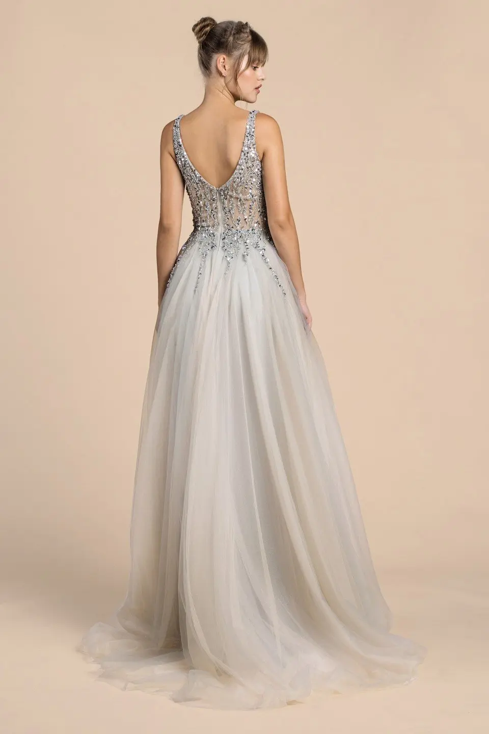 VKBRIDAL сексуальное вечернее платье с v-образным вырезом и блестками, с бусинами, а-силуэт, длинное, vestido de festa, с высоким разрезом, тюлевые торжественные платья для выпускного