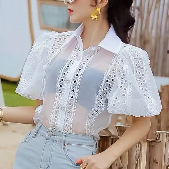 White Organza Blouse Summer Womens 