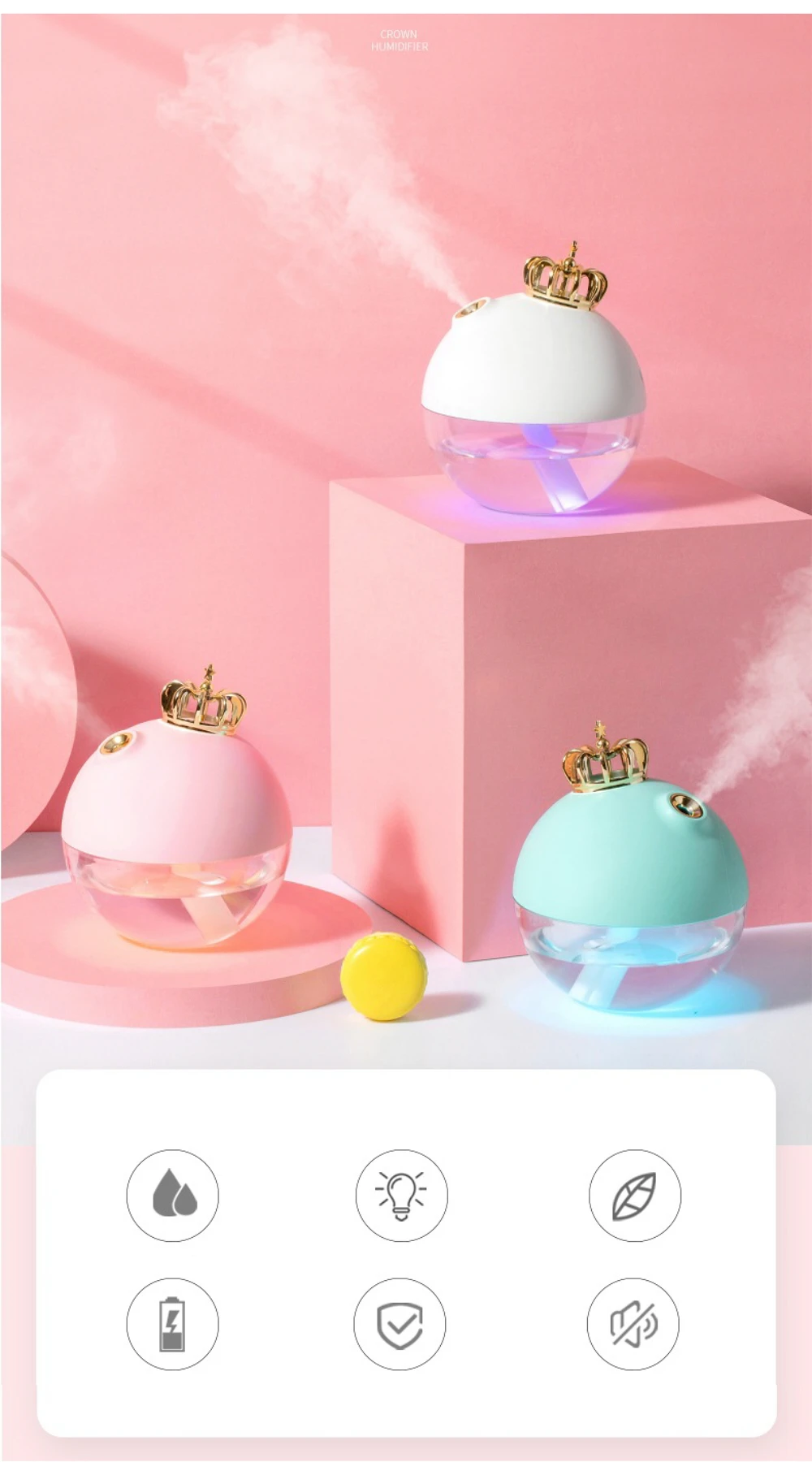 Увлажнитель воздуха Crown Mini Usb Домашний Настольный Воздушный Распылитель водный регидрационный аппарат подарок на заказ Ароматический диффузор увлажнитель воздуха