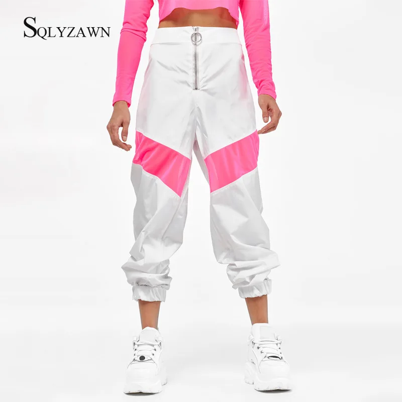 

Women Streetwear High Waist Color Block Cargo Pants Harajuku Patchwork Zipper Trousers Fall Korean Loose Sweatpants Punk Joggers