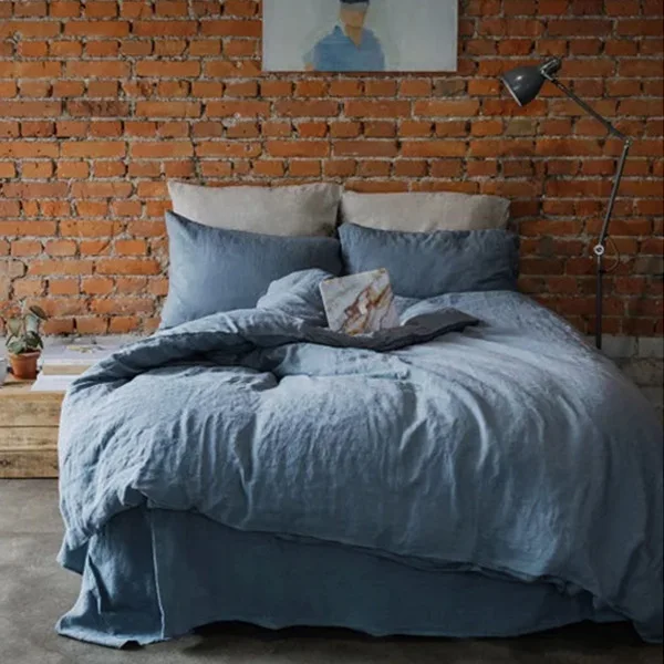 blue Комплект постельного белья из 4 предметов, лен(1 пододеяльник, 1 простыня, 2 наволочки - Цвет: blue