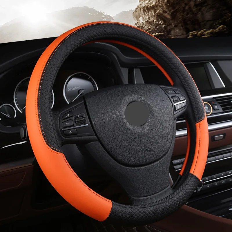 Черный чехол рулевого колеса автомобиля из искусственной кожи для hyundai Solaris(RU) 2010- Verna 2010- i20 2009- Accent - Название цвета: Оранжевый