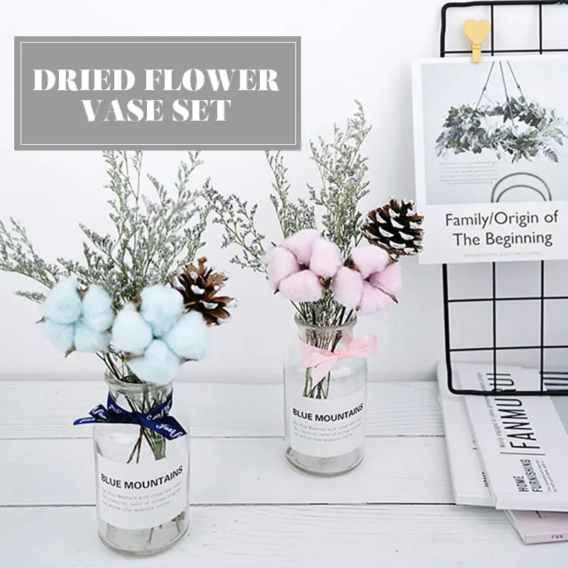 Romantic Exquisite Party Glass Decoration Lagurus Ovatus Festival Dried Flower Set Beautiful Flowers Photo Props Pine Cone
