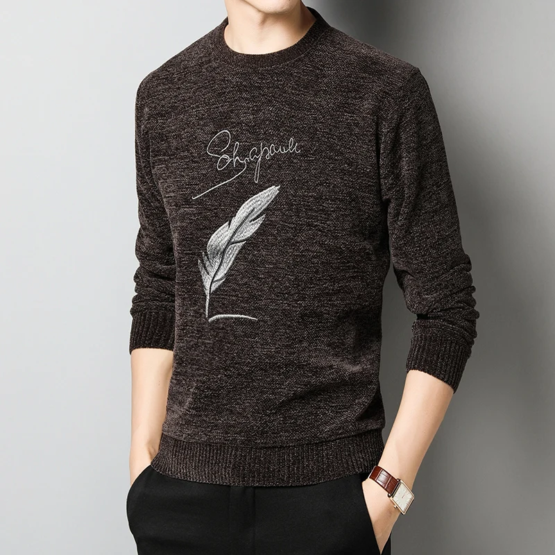 Модный брендовый свитер, толстый бархатный мужской пуловер, Облегающие джемперы, вязанные Теплые осенние корейские Стильные повседневные мужские свитера
