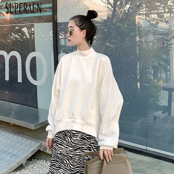 

SuperAen Hoody Casual Women Sweatshirts 2020 Spring and Autumn New Velvet Sweatshirts Female Solid Color Women Clothing