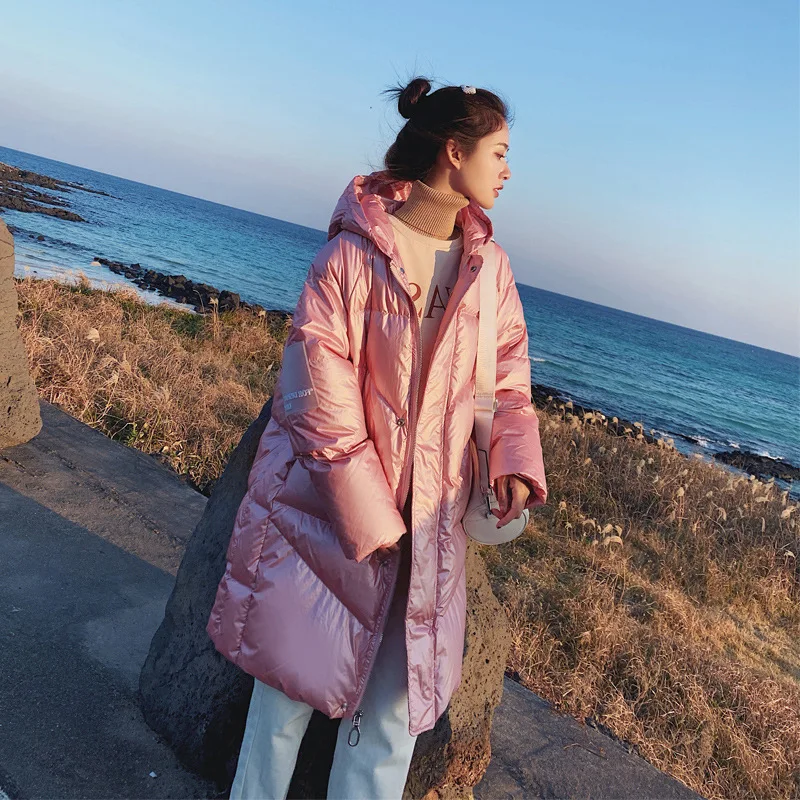 

Bright Surface Hooded Cotton Coat Women's Mid-length 2019 New Style Warm Cotton-padded Clothes Winter Korean-style Students down