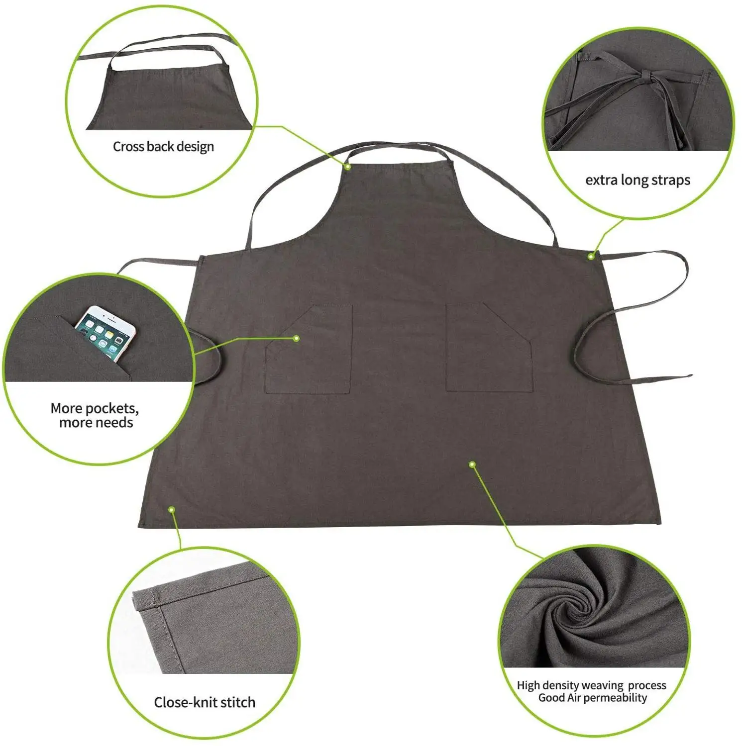 100% Cotton Apron With Pockets Cooking kitchen Aprons for Women Men Restaurant Cafe Work Uniform Smocks Custom Logo