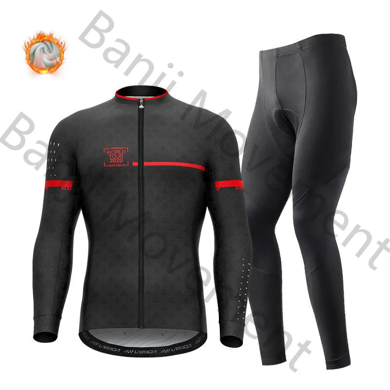 Зимняя шерстяная куртка для велоспорта с длинными рукавами, очень геотермальный теплый жилет, большой размер, удобная велосипедная майка Gobike - Color: cycling jersey set 8
