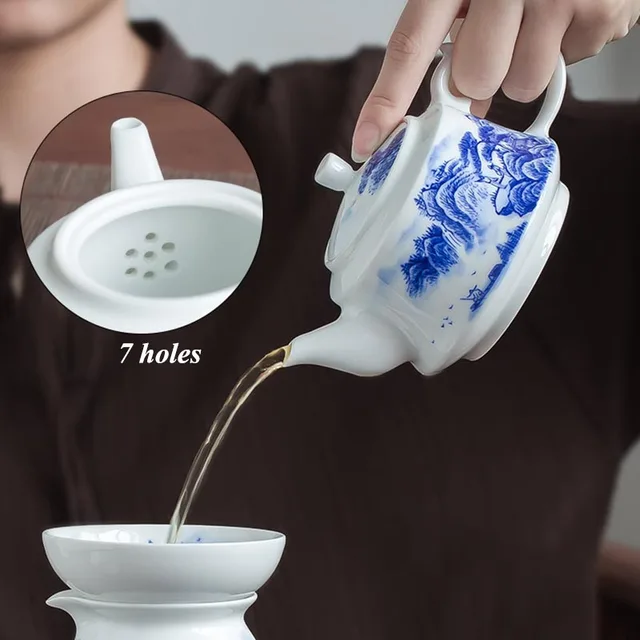 Jingdezhen Kézzel Festett Táj Kerámia Teáskannák Undlaze Kék És Fehér Porcelán Kung Fu Teakészlet Tea Gyártó Teamária - Image 6