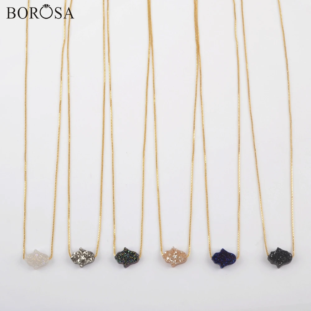 BOROSA Custom Design Druzy ожерелье, 5 шт пальмовый Радужный Титан природные кристаллы бисера 16,5-17 дюймов чокер ювелирные изделия G1891