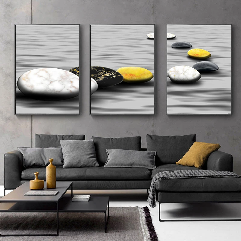 Abstract Yellow Black Stones Wall Art Canvas Painting Nordic Posters And Prints Pictures For Living Room Decor | Дом и сад