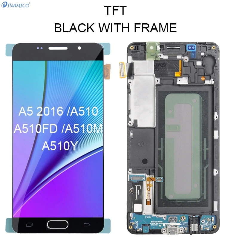 Dinamico Акция A5 ЖК-дисплей для samsung Galaxy A510 lcd A510F A510M A510Y дисплей кодирующий преобразователь сенсорного экрана в сборе - Цвет: TFT Black With Frame