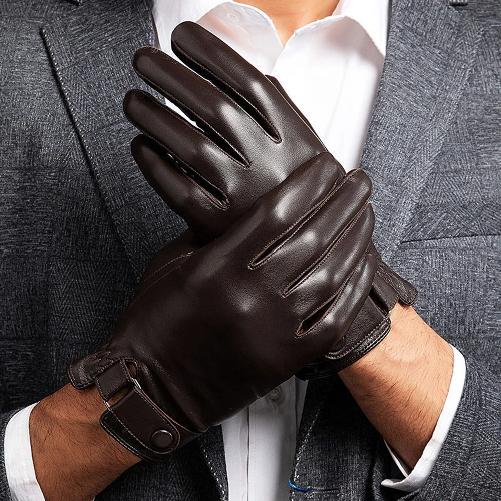 Autumn Winter 100% Geniune Sheepskin Leather Gloves Men Driving Mittens Warm Touch Screen Male Windproof S2197 warm gloves full finger gloves leather gloves male gloves