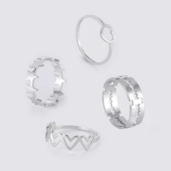 Teamer Women Ring Stainless Steel Heart Pentagram Blade Rings Men Couple Fashion Minimalist Jewelry Accessories Wedding Gifts