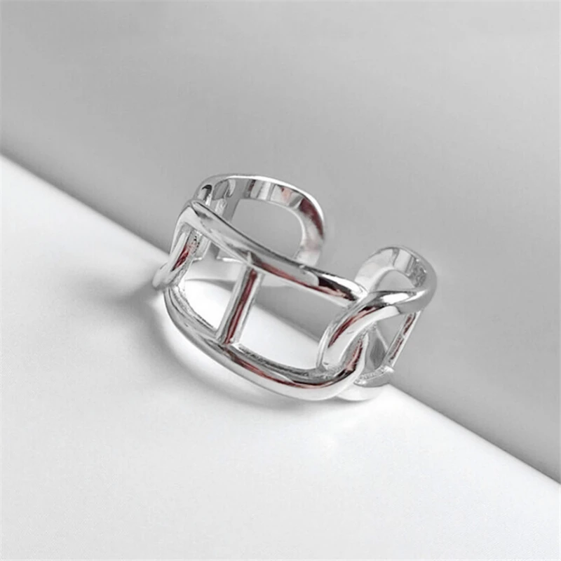 Korean Fashion Whole Price New Promotion Tibetan Sliver Big Glossy Polish Ring Hollow Letters DD Chain Square Rings Female Gift | Украшения