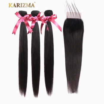 

40inch Straight Hair Bundles With Closure Karizma Malaysian Hair 3 Bundles Free Part Remy 4Pcs Human Hair Bundles With Closure