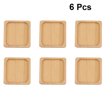 

6pcs Bamboo Square Tray Simple Succulent Flowerpot Holder Decorative Storage Tray Home Coasters