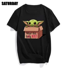 Милые детские футболки с изображением Йоды, мужская повседневная футболка из чистого хлопка, футболка с круглым воротником и коротким рукавом, футболка «Звездные войны», «мандалорский джедай», Подарочные Топы