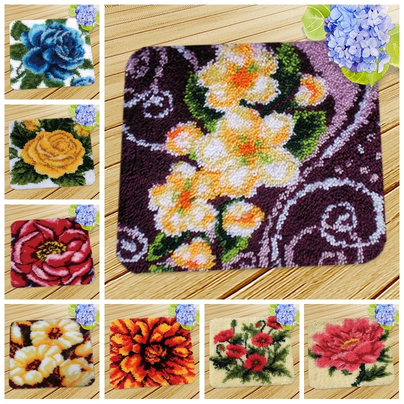 

Flower Knooppakket Smyrna Needlework Mat Latch Hook Cushion Kit Almofadas Klink Haak Kussen Bloem Embroidery Cushions Kits Diy