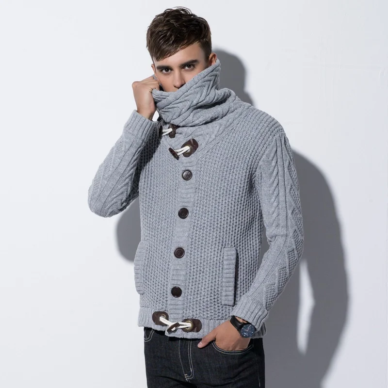 Mens Sweaters 2019 Autumn Winter New Mens Long Sleeve Sweater Turtleneck Men Cardigan Button Knit Sweater Coatstide Warm KK3074