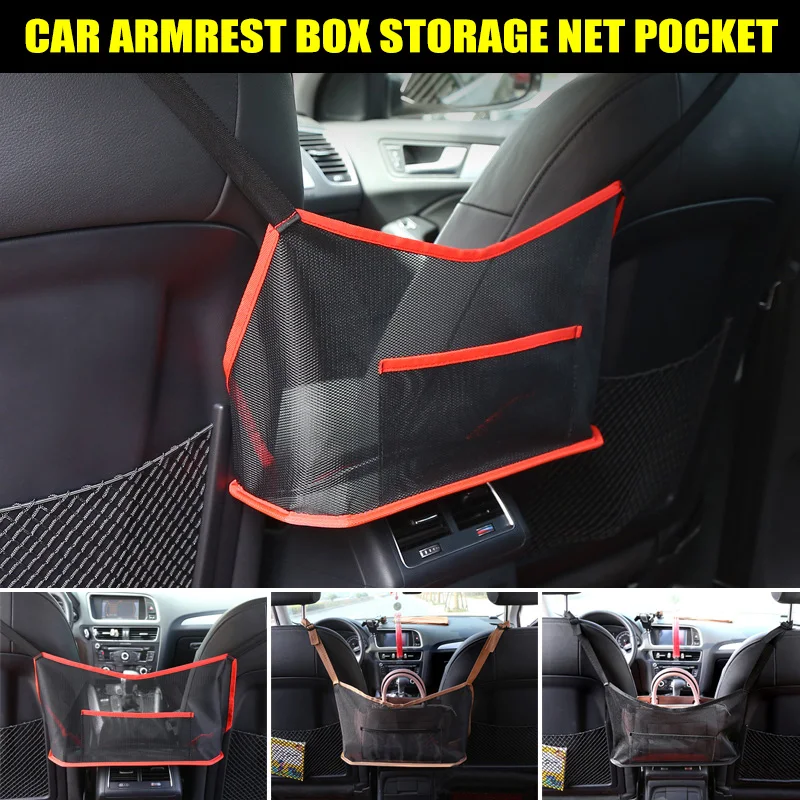 Seat Back Net Bag Red-1 Car Net Pocket Handbag Holder Car Mesh Organizer 