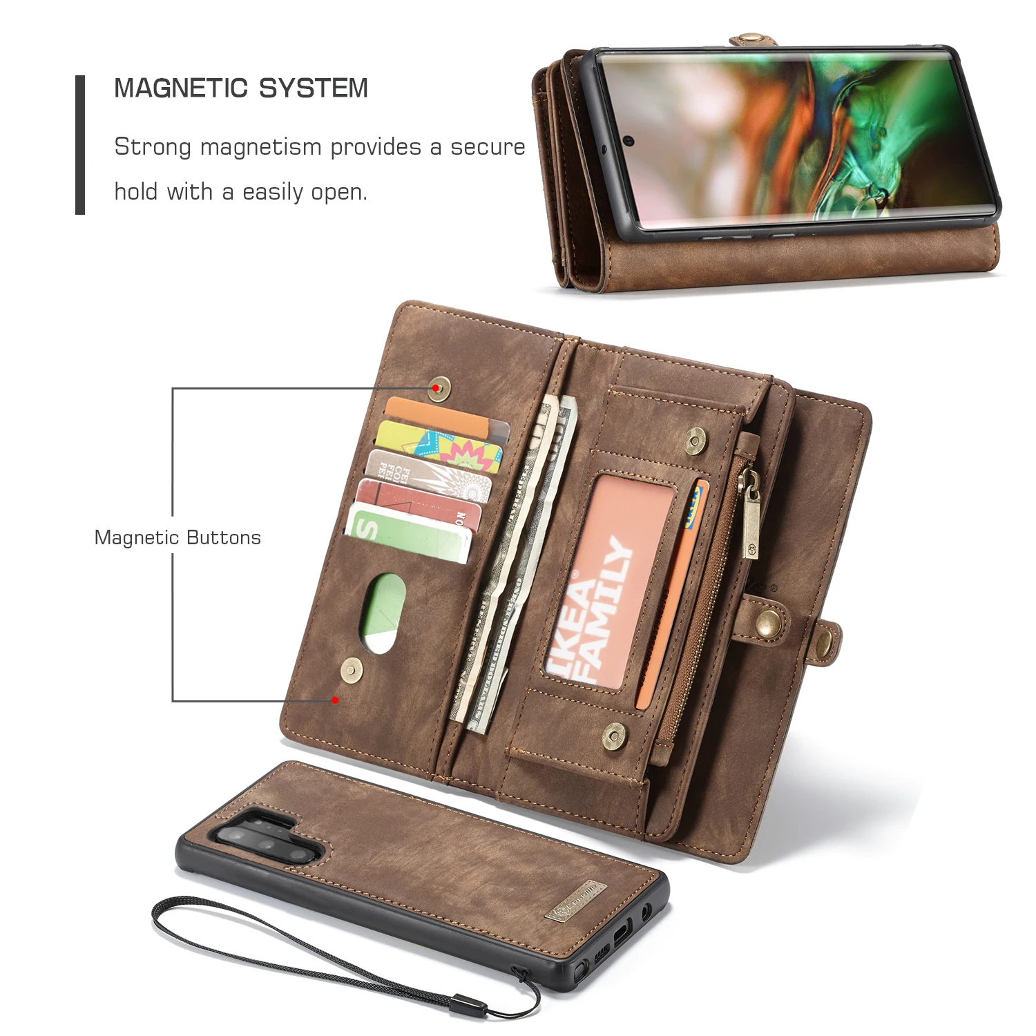 Чехол Me кожаный флип-чехол для samsung Galaxy Note 10 Note10 Pro Многофункциональный Магнитный кошелек Сумочка чехол для телефона s - Цвет: Коричневый