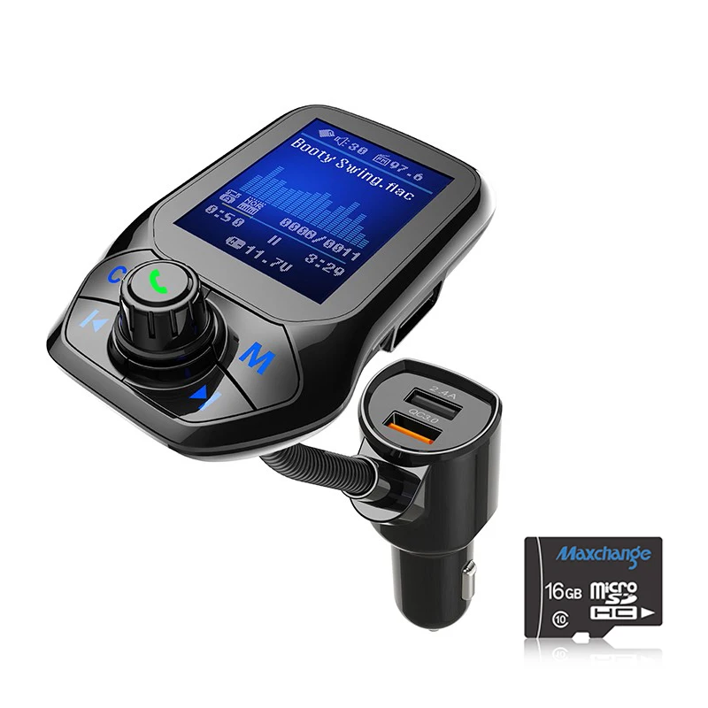 1,8 дюймов Автомобильный fm-передатчик MP3-плеер беспроводной Bluetooth Быстрая зарядка 3,0 цветной экран TF карта u-диск считыватель громкой связи двойной USB - Название цвета: With 16G TF Card