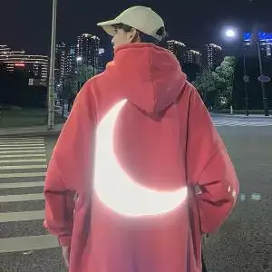3 Moon Reflective Hoodies Loose Men's Sweatshirt Orange Autumn Winter Sweatshirts Men Streetwear Cool Japan Hoodies Funny Male - Цвет: 3