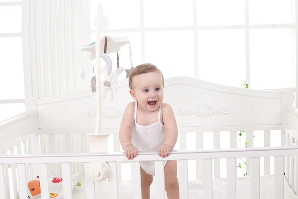 Chocalhos do Bebê Musical com Suporte Brinquedo de Pelúcia Berço Móveis Brinquedo Macio Coelho Caixa Braço Brinquedos Sensoriais Recém-nascido Girando Cama Sino 5 Cheap Móbiles e chocalhos para bebês