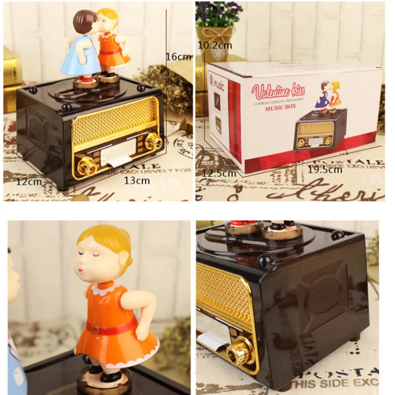 Retro Recorder Music Box Couple Kissing Musical Case Valentine's Day Gift for Boy and Girl Friends Home Decoration Crafts 5