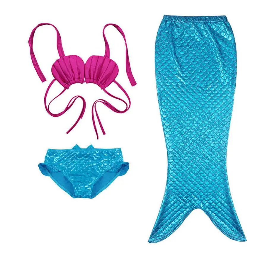 Fancy Cosplay Costume 3pcs Girl Child Birthday Holiday Gift Mermaid Tail Swimming Bikini Set Swimsuit 3