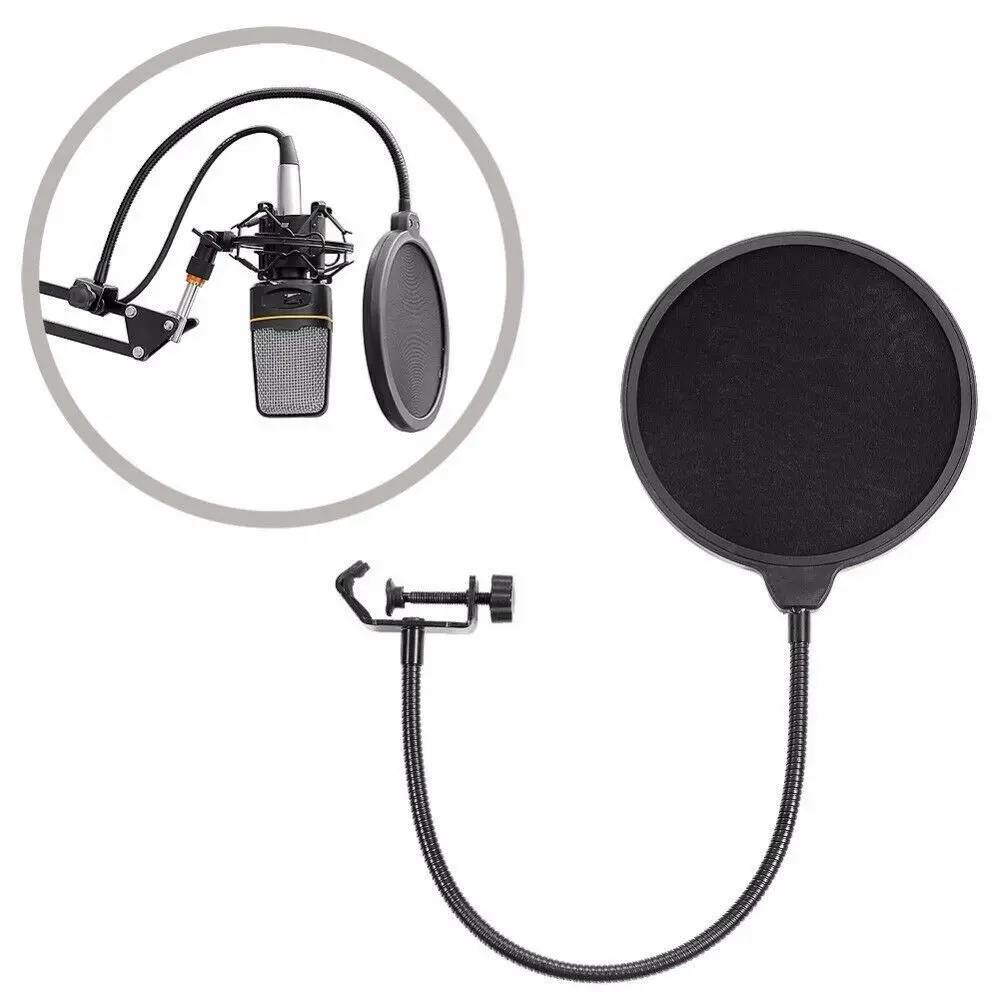 Большой размер двухслойный микрофон, поп-фильтр Mic Ветрозащитная маска щит регулируемое поворотное крепление MI0424