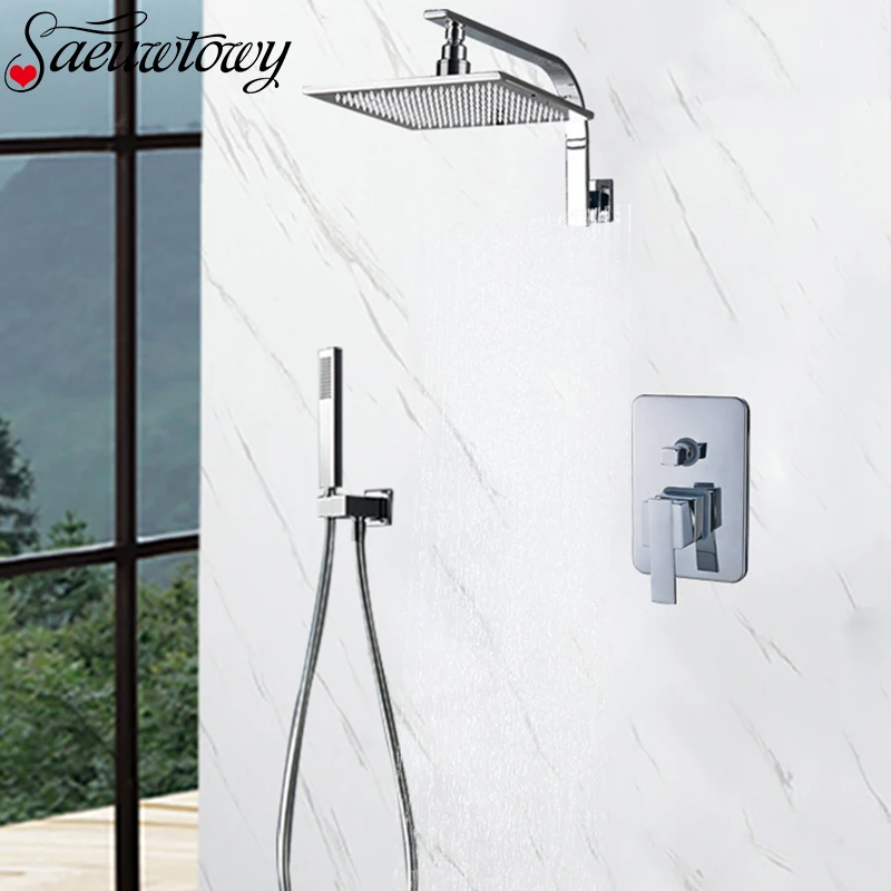 Rain Silver Chrome Shower Faucet Stainless Steel Shower Head Square