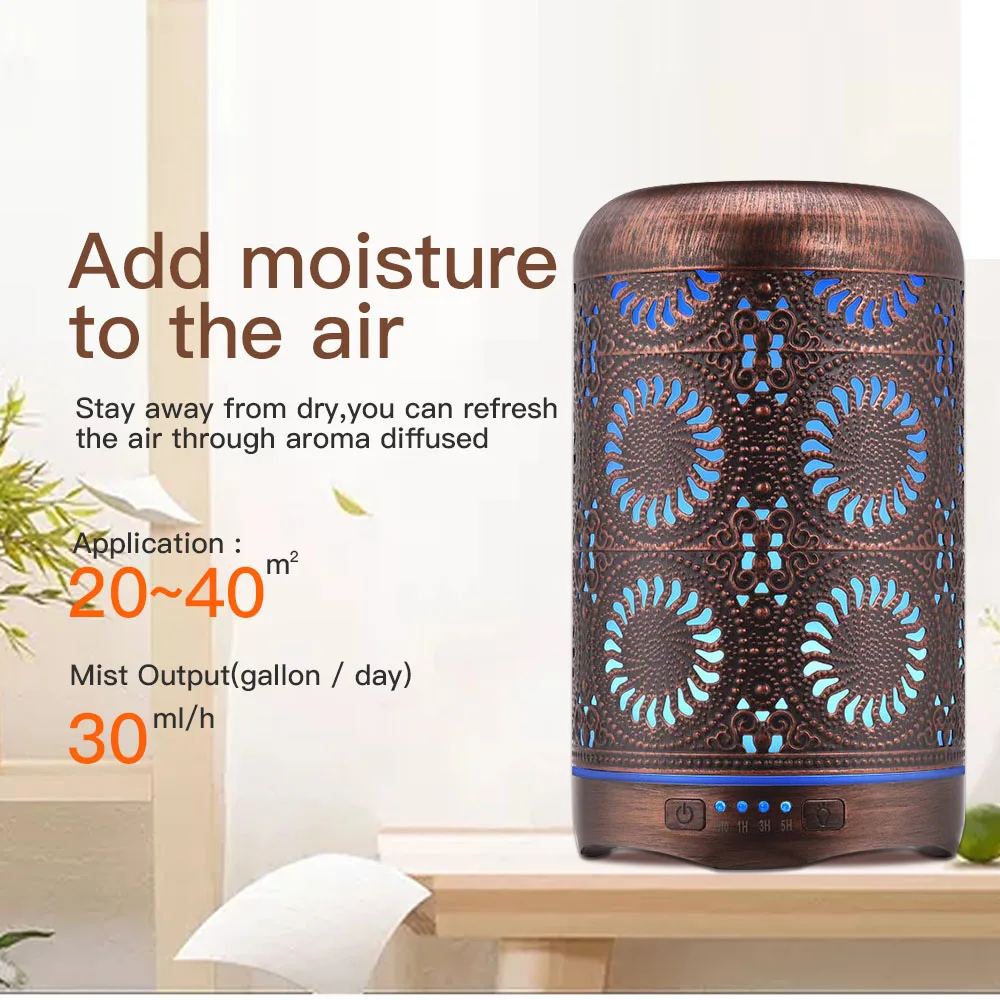 

Humidifier 250ml Bronze Metal Air Humidifier Aromatherapy Diffuser Essential Oil Fogger Mist Maker 7 Color Light For Home Office