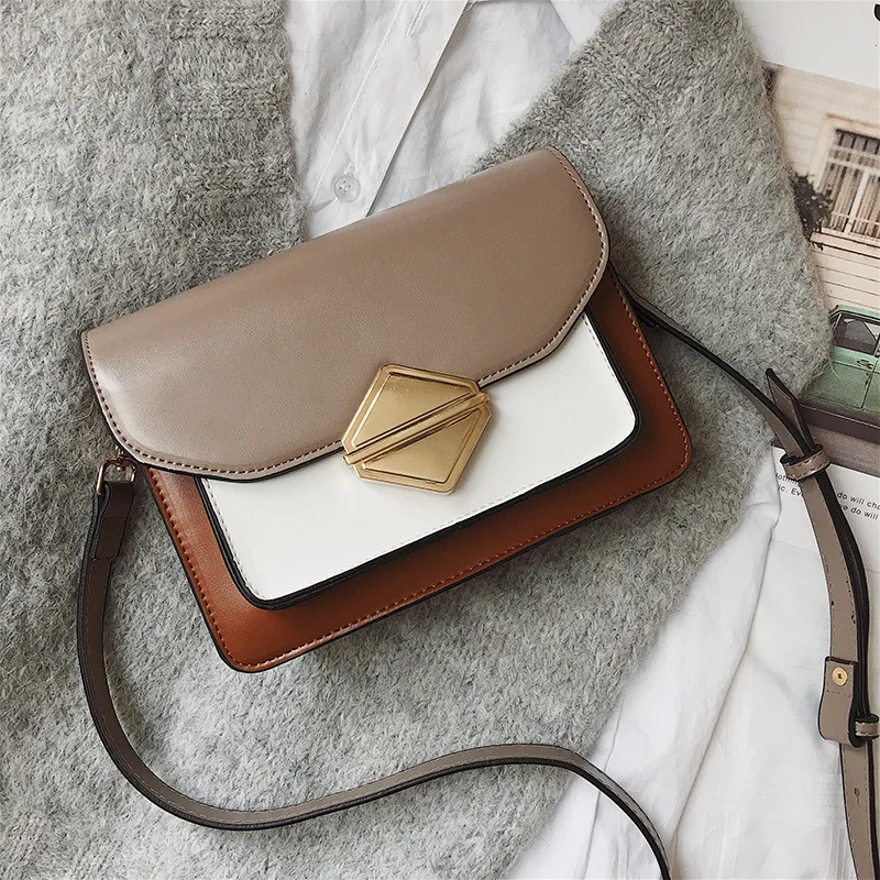 

Small Bag Women's 2019 New Style Korean-style-Style Contrast Color Shoulder Square Sling Bag CHIC Textured Western Style Versati