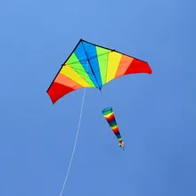 

free shipping rainbow kite flying toys outdoor fun large delta kites windsocks kite string reel beautiful handle plastic kites