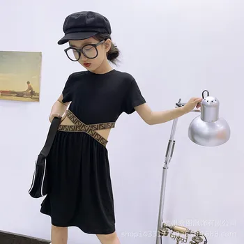 

2020 summer new girl dress round neck short sleeve waist dress A-line dress