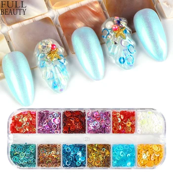 

12 Grids Holographic Round Circle Nail Sequins Blue Gold Glitter Paillette Laser 3D Flakes Slices for Manicure Decoration CH1617