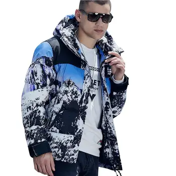 

Snow Mountain Pattern Loose Thickening for Men's Jacket Ultra Light Down Jacket Men's Jacket Outdoor Winter Casual Down Jacket