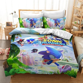 

Sonic The Hedgehog Bedding Set Duvet Cover with Pillowcases Set Soft Comfortable Bedclothes for Kids Adults Home Bedroom Decor