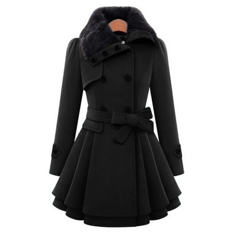 Тонкое шерстяное длинное пальто для женщин с длинным рукавом и отложным воротником, верхняя одежда, куртка, повседневное зимнее элегантное теплое пальто, кашемировое пальто - Цвет: Черный