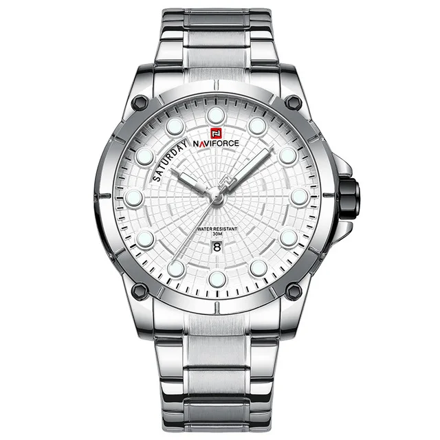 silver NAVIFORCE Топ люксовый бренд часы для мужчин Мода Полный нержавеющая сталь Водонепроницаемый Кварцевые часы для мужчин s наручные часы Relogio Masculino - Цвет: silver