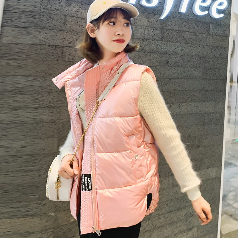 

Winter women vest Shiny fabric thick warm waistcoat for Autumn winter 2019 New waterproof sintepon outwear vest coat
