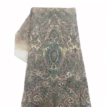 

High Class Exquisite Embroidery Sequians Beads Guipure Nigerian Lace fabric 2020 Hand Craft Wholesale Price For Lady Party Dress