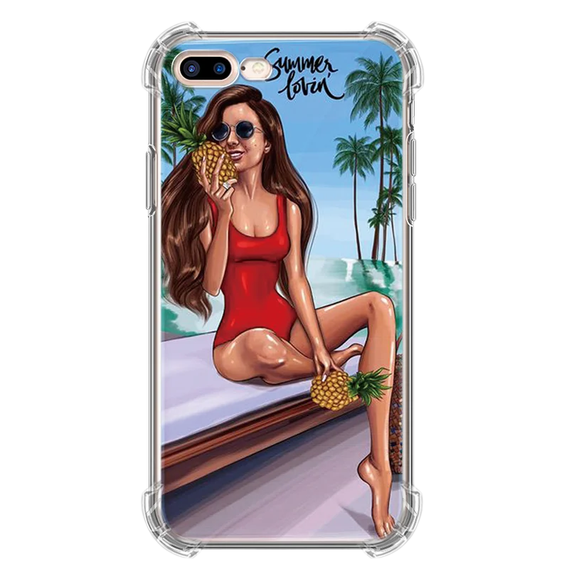 Чехлы для iphone 7 8 6 6S Plus черные коричневые волосы детская мама девочка